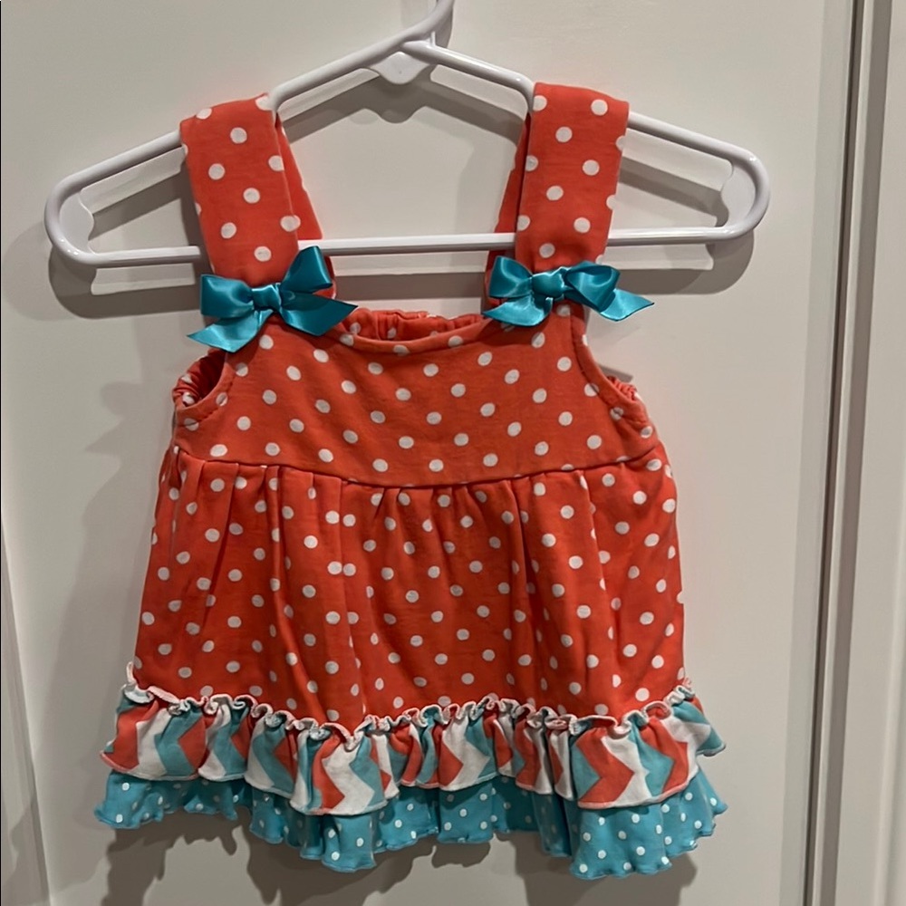 Baby Essentials Orange Blue Polka Dot Tank Top Bows Cotton 9M